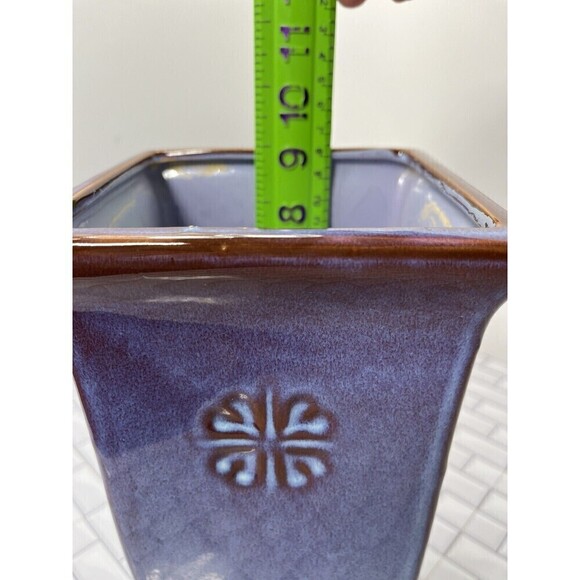 Ceramic Pottery Glazed Square Footed Vase Y2K Beaufort, NC Unsigned * Tiny Flaw - Picture 12 of 12